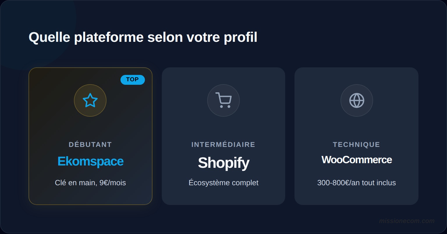Arbre de décision pour choisir sa plateforme e-commerce selon les compétences techniques et le budget mensuel disponible
